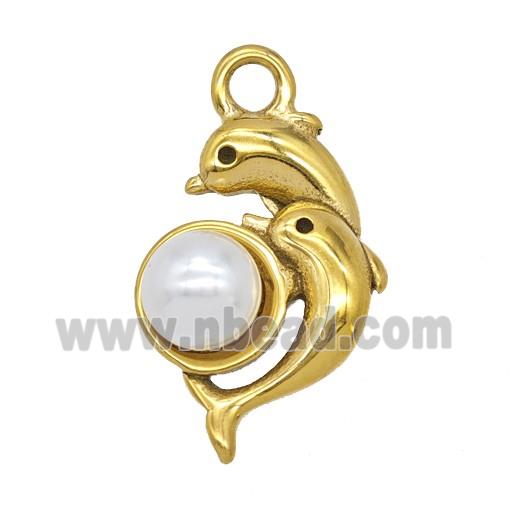 Stainless Steel Dolphin Pendant Pave Resin Gold Plated