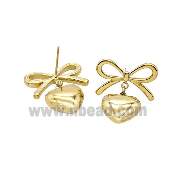 Stainless Steel Heart Bowknot Stud Earrings Gold Plated