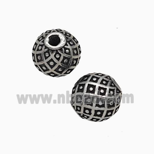 Stainless Steel Round Beads Antique Silver