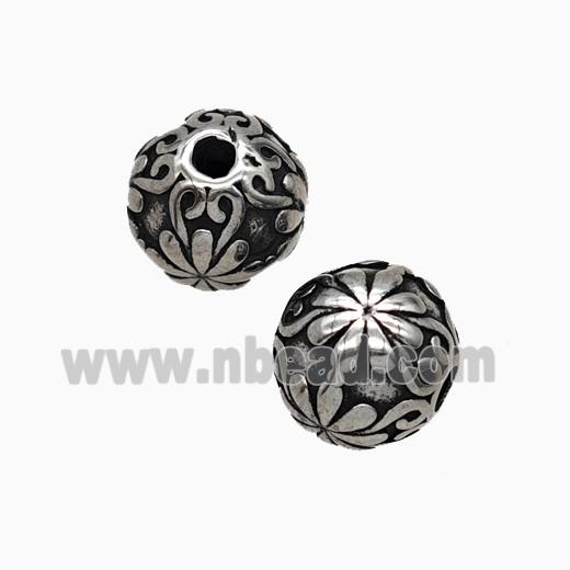 Stainless Steel Round Beads Daisy Flower Antique Silver