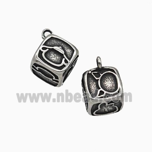 Stainless Steel Cube Pendant Antique Silver