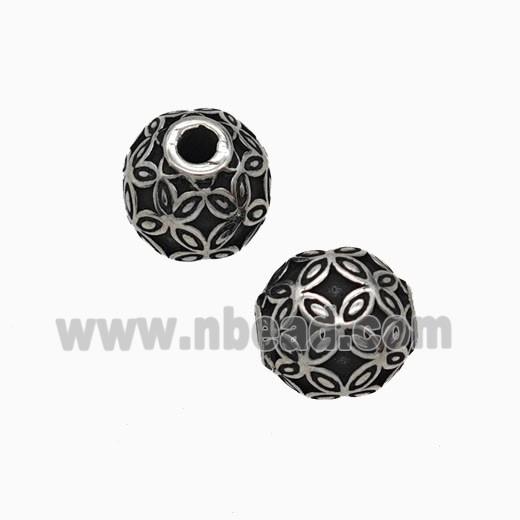 Stainless Steel Round Beads Antique Silver
