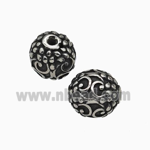 Stainless Steel Round Beads Antique Silver