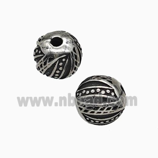 Stainless Steel Round Beads Antique Silver