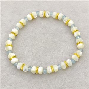 MOP Shell Bracelets Stretchy Rondelle, approx 6mm