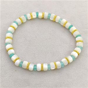 MOP Shell Bracelets Stretchy Rondelle, approx 6mm