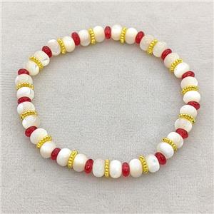 MOP Shell Bracelets Stretchy Rondelle, approx 6mm
