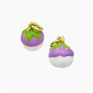 Copper Fruit Pendant White Lavender Enamel Gold Plated, approx 8mm