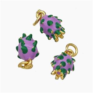 Copper Pitaya Pendant Green Lavender Enamel Gold Plated, approx 7-10mm