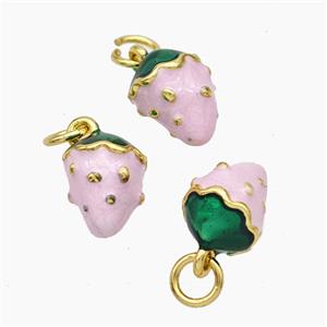Copper Strawberry Pendant Pink Enamel Gold Plated, approx 8-10mm