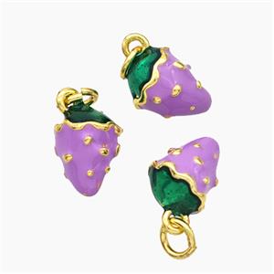 Copper Strawberry Pendant Lavender Enamel Gold Plated, approx 8-10mm