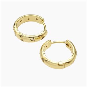 Copper Hoop Earrings Micropave Zirconia Gold Plated, approx 16mm dia