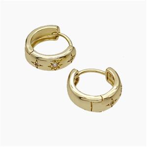 Copper Hoop Earrings Micropave Zirconia Gold Plated, approx 14mm dia