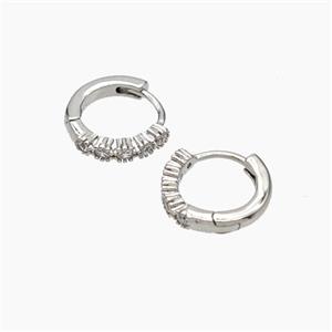 Copper Hoop Earrings Micropave Zirconia Platinum Plated, approx 12mm dia