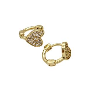 Copper Hoop Earrings Micropave Zirconia Heart Gold Plated, approx 8mm, 10mm dia