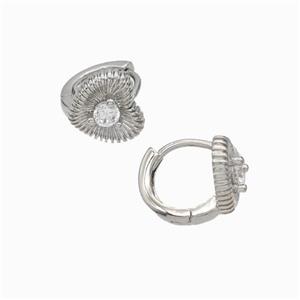 Copper Hoop Earrings Micropave Zirconia Heart Platinum Plated, approx 9mm, 10mm dia