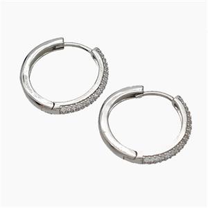 Copper Hoop Earrings Micropave Zirconia Platinum Plated, approx 20mm dia