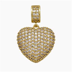 Copper Heart Pendant Micropave Zirconia Gold Plated, approx 16mm, 6-8mm