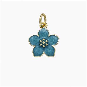 Copper Flower Pendant Blue Enamel Gold Plated, approx 11mm
