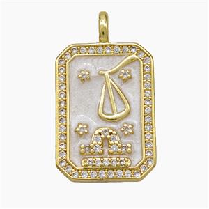 Copper Tarot Card Pendant Pave Zirconia Zodiac Libra Painted Gold Plated, approx 14-20mm