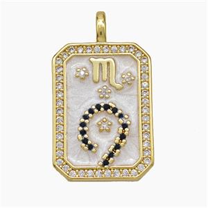 Copper Tarot Card Pendant Pave Zirconia Zodiac Scorpio Painted Gold Plated, approx 14-20mm