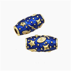 Copper Rice Beads Blue Enamel Star Eye Large Hole Gold Plated, approx 10-20mm, 4mm hole