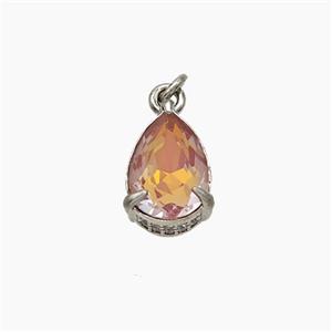 Orange Cubic Zirconia Pendant Copper Teardrop Platinum Plated, approx 8-11mm