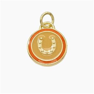 Copper Horseshoe Pendant Enamel Circle Gold Plated, approx 12mm