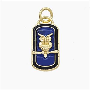 Copper Owl Birds Pendant Enamel Rectangle Gold Plated, approx 9-15mm