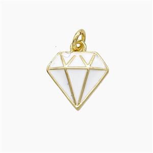 Copper Diamond Pendant White Enamel Gold Plated, approx 10-11mm