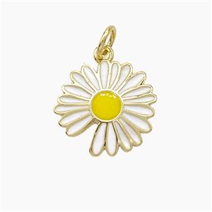 Copper Sunflower Pendant White Enamel Gold Plated, approx 14mm