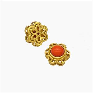 Copper Flower Beads Pave Resin Gold Plated, approx 8mm