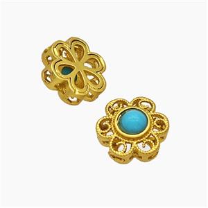 Copper Flower Beads Pave Resin Gold Plated, approx 10mm