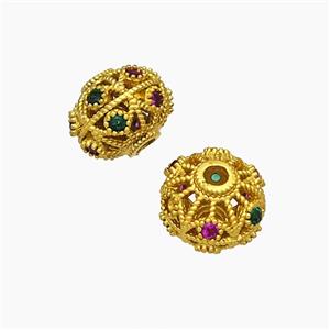 Copper Rondelle Beads With Crystal Glass Hollow Gold Plated, approx 7-9mm