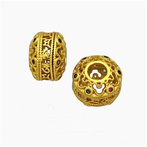 Copper Rondelle Beads Hollow Large Hole Gold Plated, approx 7-10mm, 4mm hole