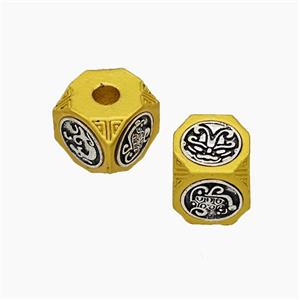 Tibetan Style Alloy Beads Cube Large Hole Antique Silver Golden, approx 9-11mm, 2mm hole