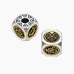 Tibetan Style Alloy Beads Cube Large Hole Antique Silver Golden, approx 10x10mm, 4mm hole