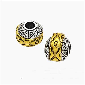 Tibetan Style Alloy Rondelle Beads Rotatable Large Hole Antique Silver Golden, approx 9-11mm, 4mm hole
