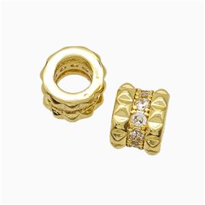 Copper Tube Beads Pave Zirconia Large Hole Gold Plated, approx 9mm, 5mm hole