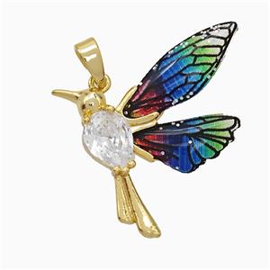 Copper Birds Pendant Pave Zirconia Acrylic Gold Plated, approx 22-25mm