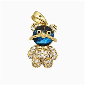 Copper Bear Pendant Pave Zirconia Acrylic Gold Plated, approx 11-16mm