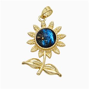 Copper Sunflower Pendant Pave Zirconia Acrylic Gold Plated, approx 17-25mm