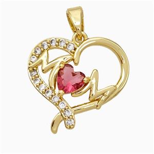 Copper Heart Pendant Pave Zirconia Mom Gold Plated, approx 18mm