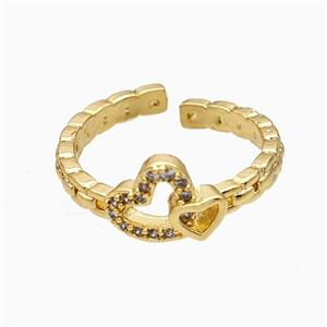 Copper Heart Rings Pave Zirconia Gold Plated, approx 8mm, 18mm dia
