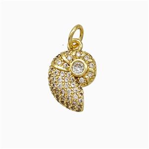 Copper Spiral Shell Charms Pendant Pave Zirconia Gold Plated, approx 9.5-13mm