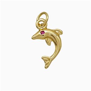 Copper Dolphin Pendant Pave Zirconia Gold Plated, approx 10-13mm