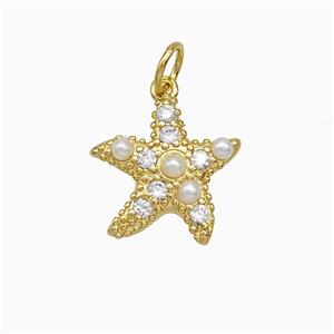 Copper Starfish Pendant Pave Zirconia Pearlized Resin Gold Plated, approx 13-14mm