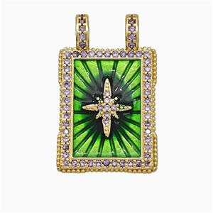 Copper Tarot Card Pendant Micropave Zirconia Northstar 2loops Gold Plated, approx 17-26mm