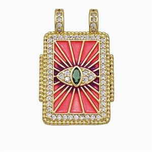 Copper Tarot Card Pendant Micropave Zirconia Eye Painted 2loops Gold Plated, approx 17-26mm