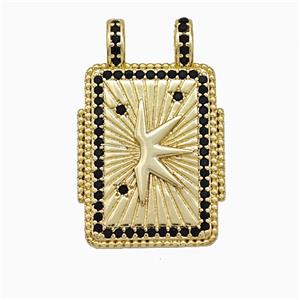Copper Tarot Card Pendant Micropave Zirconia Sun 2loops Gold Plated, approx 17-26mm